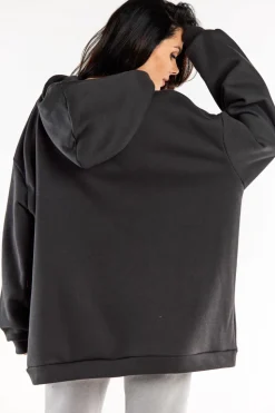 Bluza damska oversize z kapturem - grafitowa
