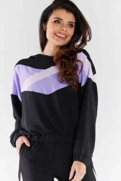 Bluza damska z kapturem - czarno-fioletowa