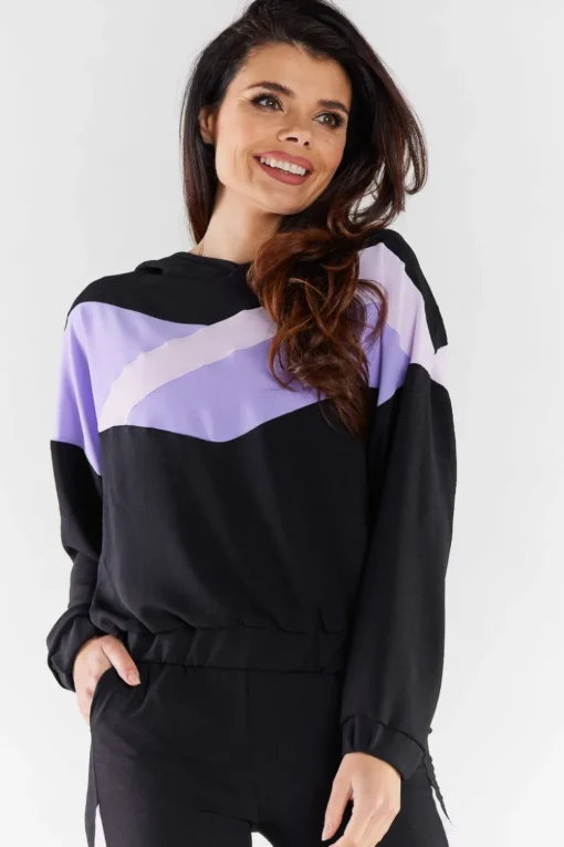 Bluza damska z kapturem - czarno-fioletowa