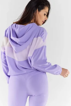 Bluza damska z kapturem - fioletowo-beżowa