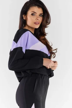 Bluza damska z kapturem - czarno-fioletowa