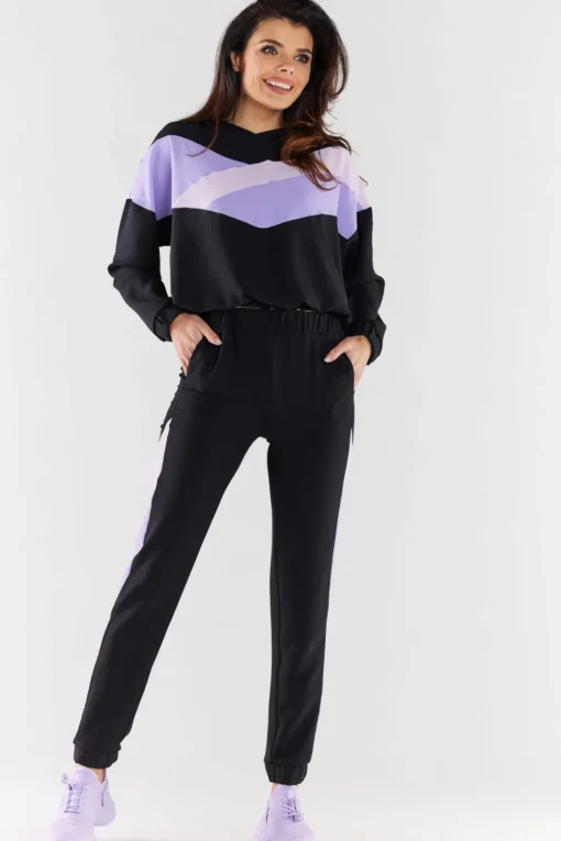 Bluza damska z kapturem - czarno-fioletowa