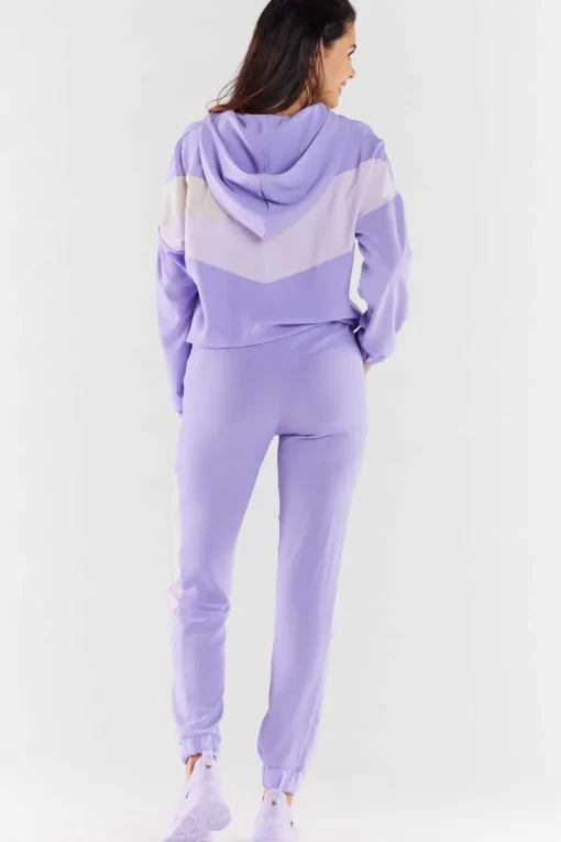 Bluza damska z kapturem - fioletowo-beżowa