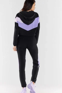 Bluza damska z kapturem - czarno-fioletowa