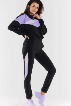 Bluza damska z kapturem - czarno-fioletowa