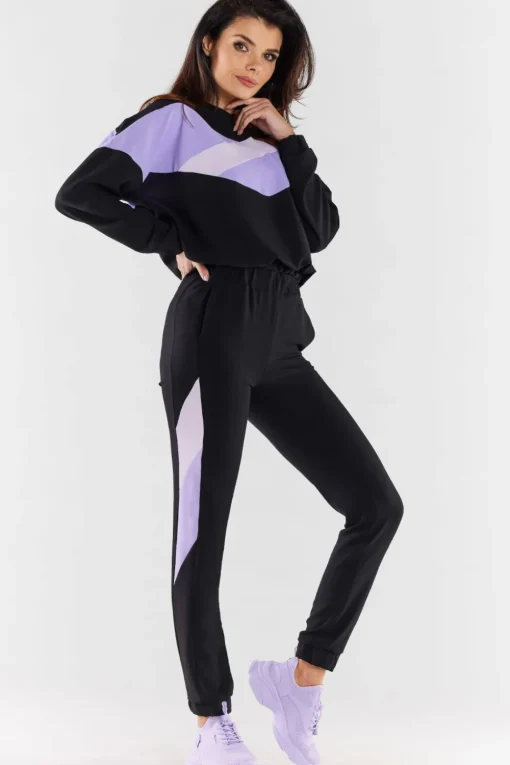 Bluza damska z kapturem - czarno-fioletowa