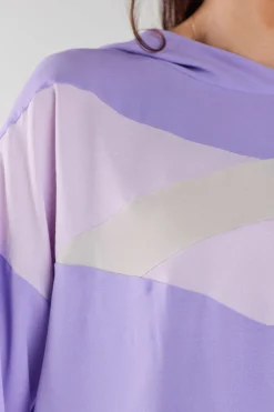 Bluza damska z kapturem - fioletowo-beżowa