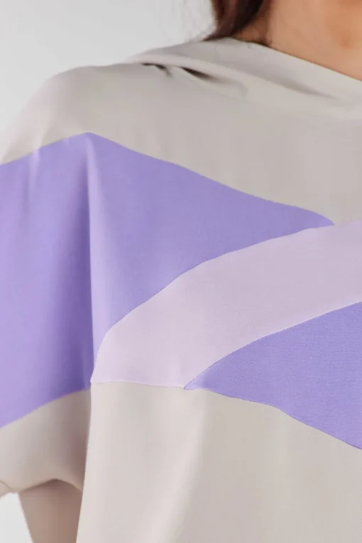 Bluza damska z kapturem - beżowo-fioletowa
