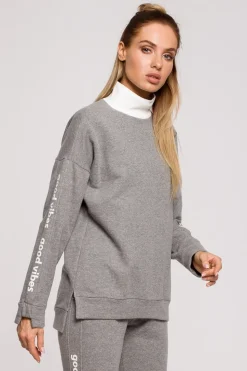 Bluza damska z logo good vibes - szara
