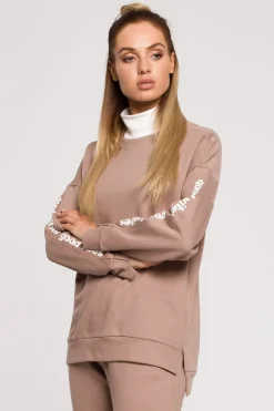 Bluza damska z logo good vibes - cappuccino