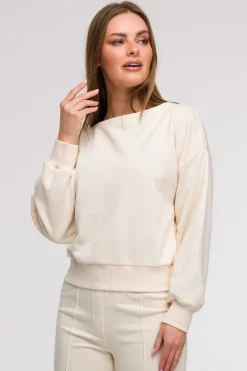 Bluza damska z otwartymi plecami - waniliowa