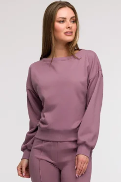 Bluza damska z otwartymi plecami - wrzosowa