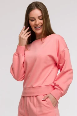 Bluza damska z otwartymi plecami - koralowa