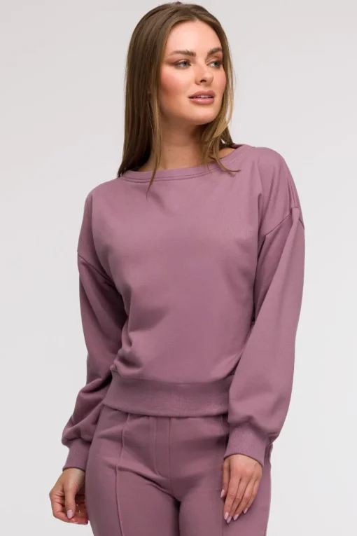 Bluza damska z otwartymi plecami - wrzosowa