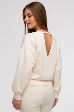 Bluza damska z otwartymi plecami - waniliowa