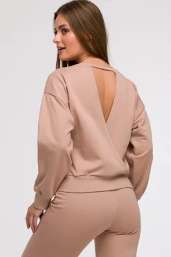 Bluza damska z otwartymi plecami - mocca
