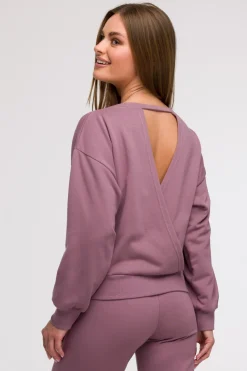 Bluza damska z otwartymi plecami - wrzosowa
