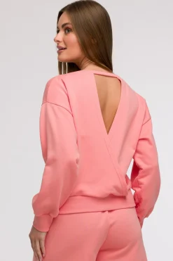 Bluza damska z otwartymi plecami - koralowa