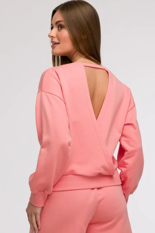 Bluza damska z otwartymi plecami - koralowa