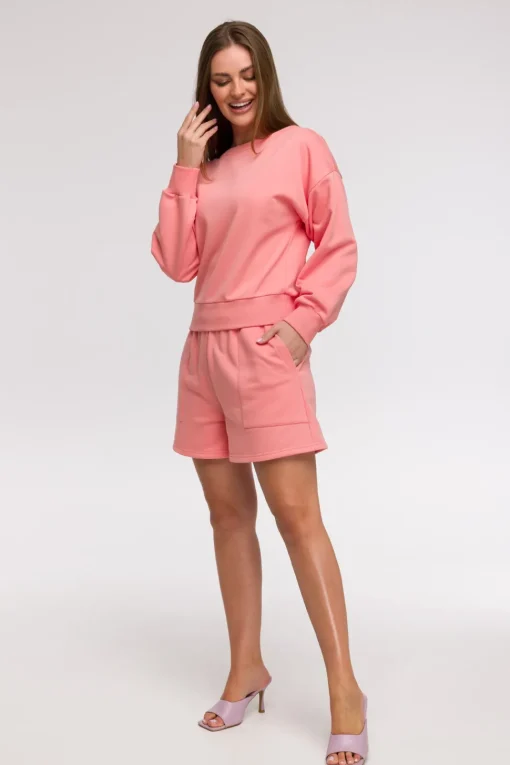 Bluza damska z otwartymi plecami - koralowa