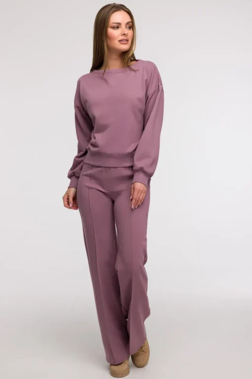 Bluza damska z otwartymi plecami - wrzosowa