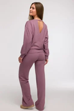 Bluza damska z otwartymi plecami - wrzosowa