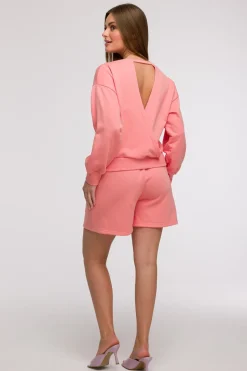Bluza damska z otwartymi plecami - koralowa