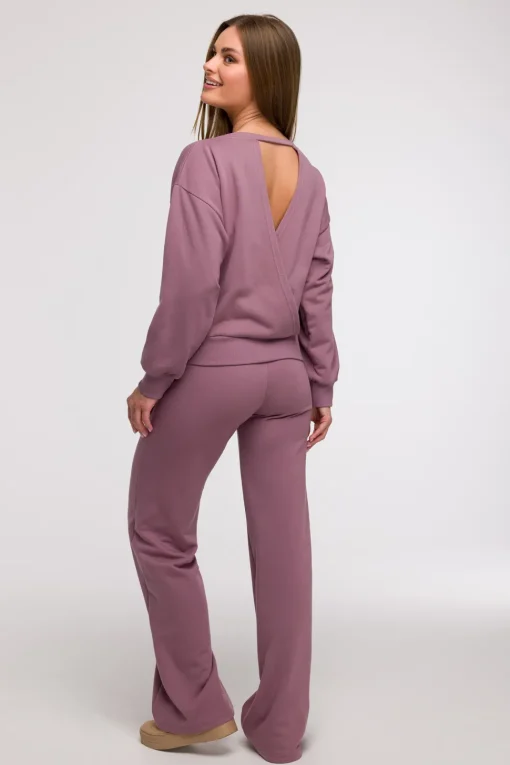 Bluza damska z otwartymi plecami - wrzosowa
