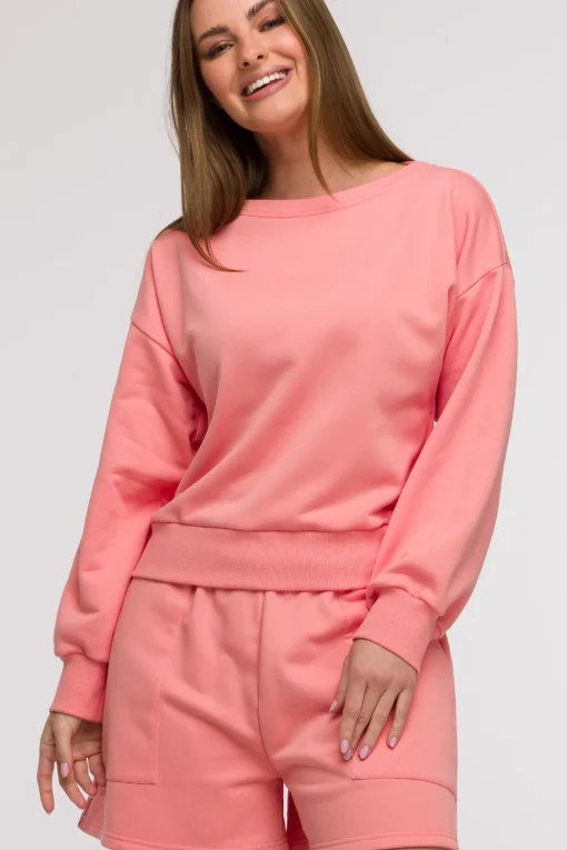Bluza damska z otwartymi plecami - koralowa