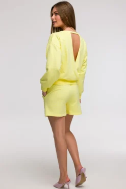Bluza damska z otwartymi plecami - cytrynowa