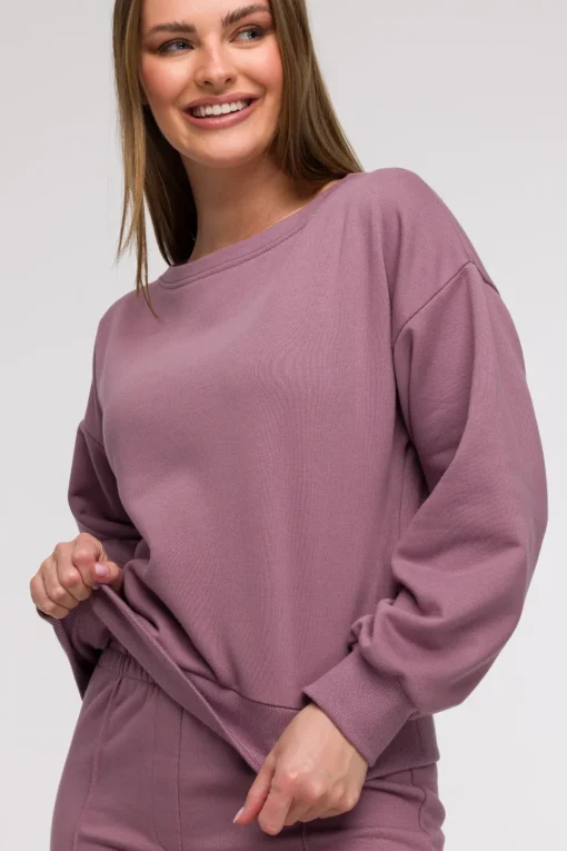 Bluza damska z otwartymi plecami - wrzosowa