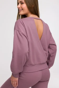 Bluza damska z otwartymi plecami - wrzosowa