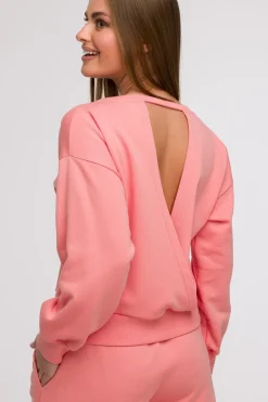Bluza damska z otwartymi plecami - koralowa