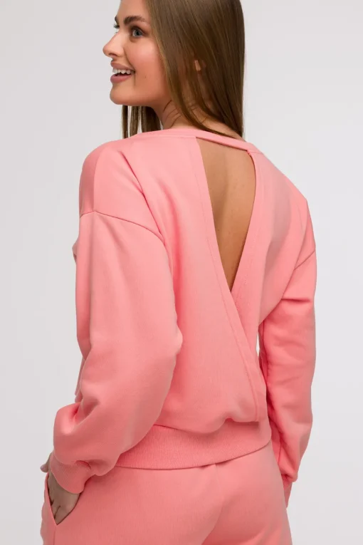 Bluza damska z otwartymi plecami - koralowa