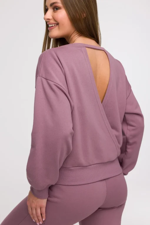 Bluza damska z otwartymi plecami - wrzosowa