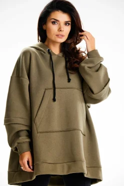 Bluza damska z ozdobnymi naszywkami - khaki