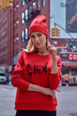 Bluza dresowa z haftem - czerwona