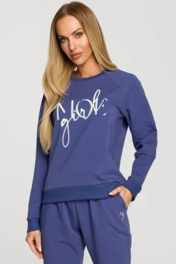 Bluza dresowa z haftem - indygo