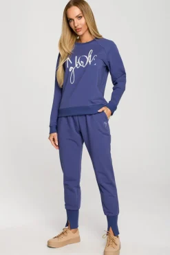 Bluza dresowa z haftem - indygo