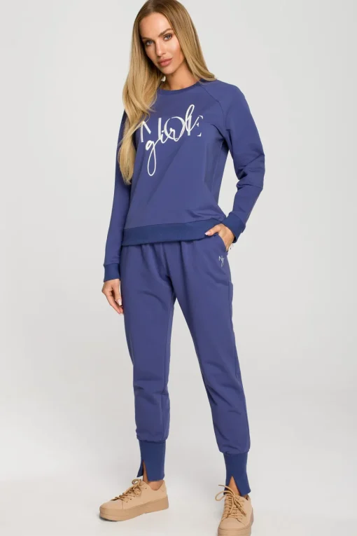 Bluza dresowa z haftem - indygo
