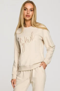 Bluza dresowa z haftem - piaskowa