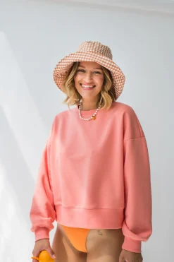 Bluza dresowa ze ściągaczami - koralowa