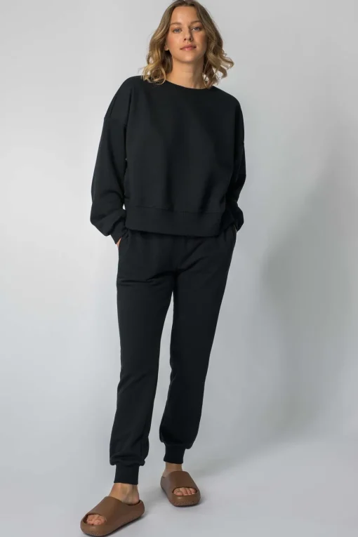 Bluza dresowa ze ściągaczami - czarna