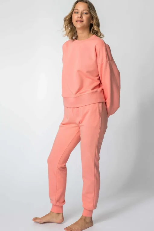 Bluza dresowa ze ściągaczami - koralowa