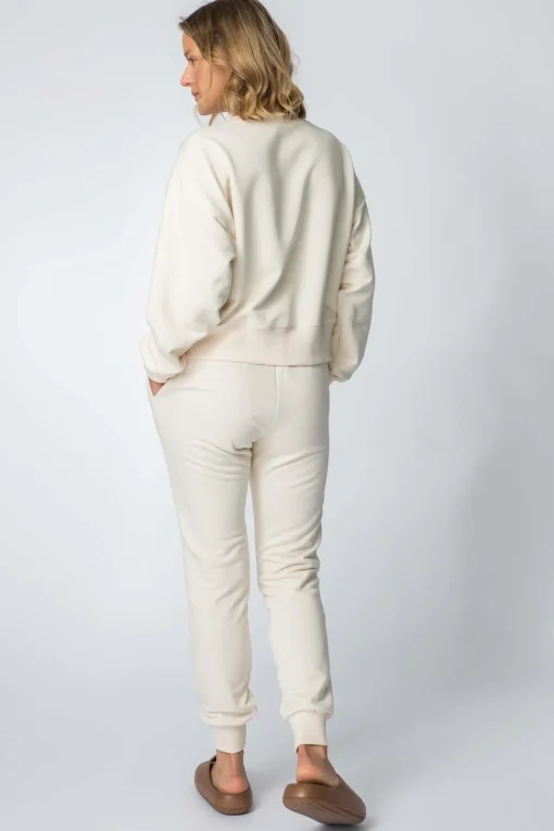 Bluza dresowa ze ściągaczami - waniliowa