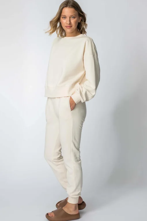 Bluza dresowa ze ściągaczami - waniliowa