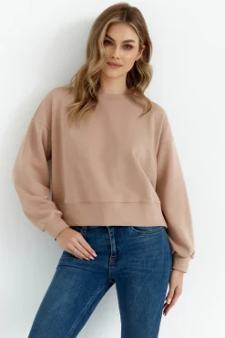 Bluza dresowa ze ściągaczem - mocca