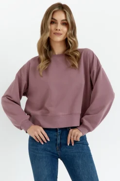 Bluza dresowa ze ściągaczem - wrzosowa