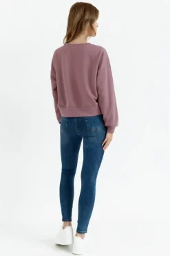 Bluza dresowa ze ściągaczem - wrzosowa