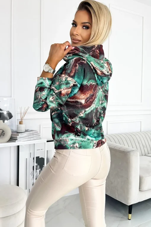 Bluza kangurka z kapturem - turkusowo-brązowy marmur